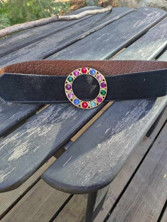 Vintage 80s Jeweled Statement Belt Black Suede Wide Waist Belt